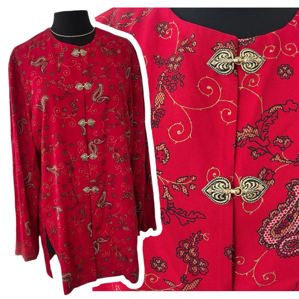 Vintage R & M Richards by Karen Kwong Asian inspired paisley tunic top size 14